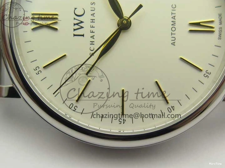 MIROTIME 0111 Breathable Portofino IW356501 SS V3 MK 1:1 Best Edition White Dial Gold Markers On SS Mesh Bracelet MIYOTA 7197